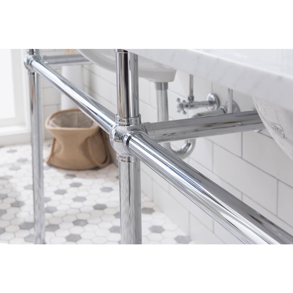 72 In. W. Double Wash Stand, P-Trap, Carrara White Marble Countertop. Picture 7