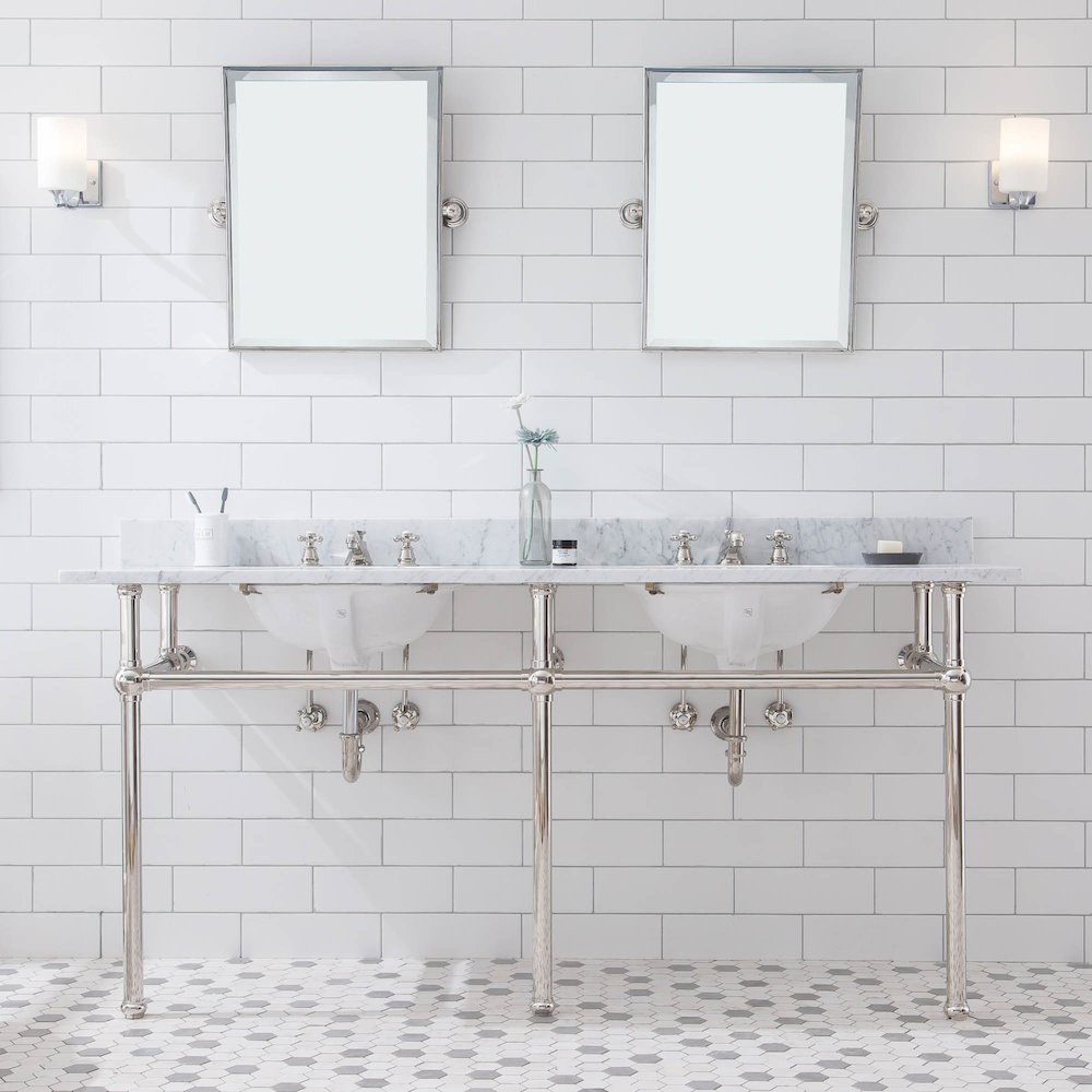 72 In. W. Double Wash Stand, P-Trap, Carrara White Marble Countertop. Picture 2