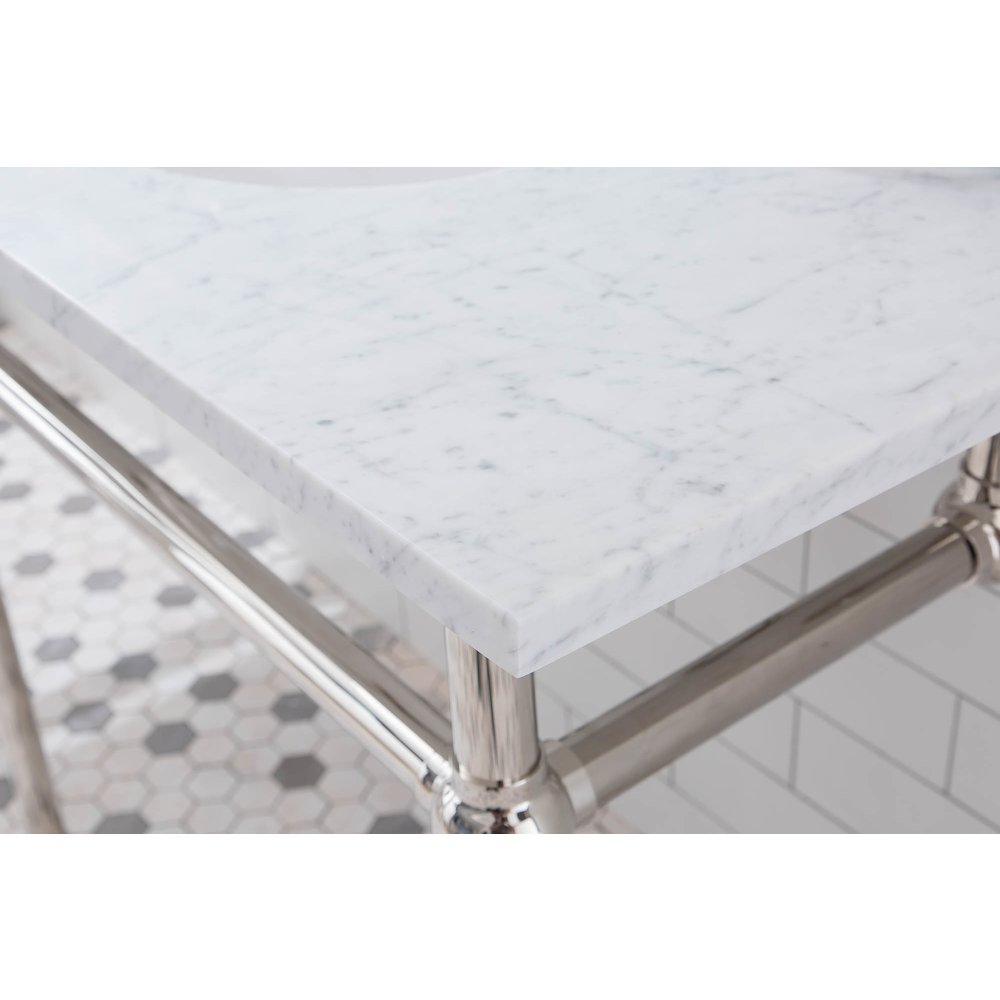 72 In. W. Double Wash Stand, P-Trap, Carrara White Marble Countertop. Picture 6