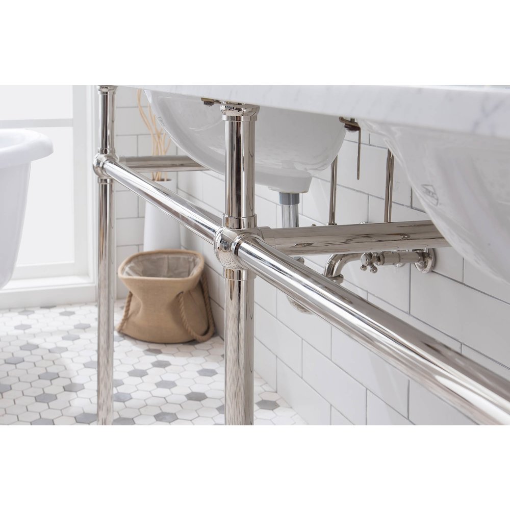 72 In. W. Double Wash Stand, P-Trap, Carrara White Marble Countertop. Picture 7