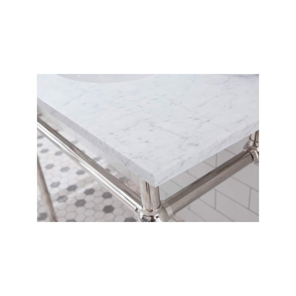 72 In. W. Double Wash Stand, P-Trap, Carrara White Marble Countertop. Picture 4