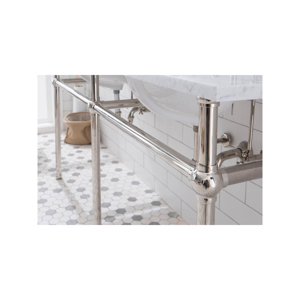 72 In. W. Double Wash Stand, P-Trap, Carrara White Marble Countertop. Picture 6