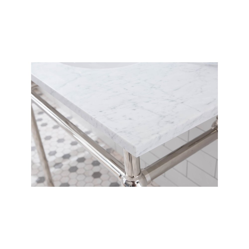 72 In. W. Double Wash Stand, P-Trap, Carrara White Marble Countertop. Picture 4