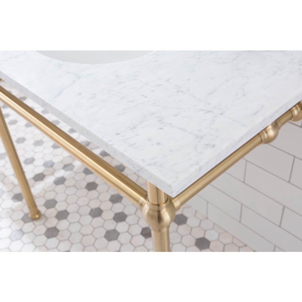 72 In. W. Double Wash Stand, P-Trap, Carrara White Marble Countertop. Picture 4