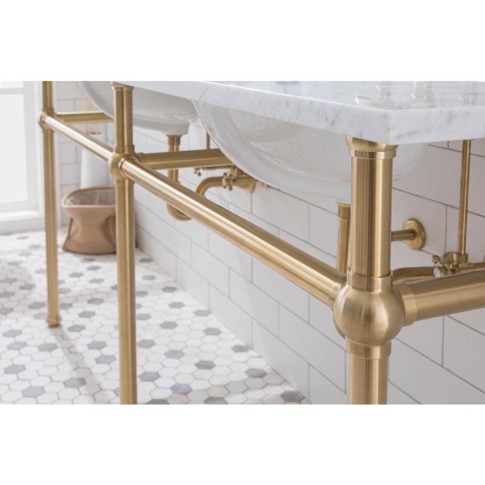 72 In. W. Double Wash Stand, P-Trap, Carrara White Marble Countertop. Picture 5