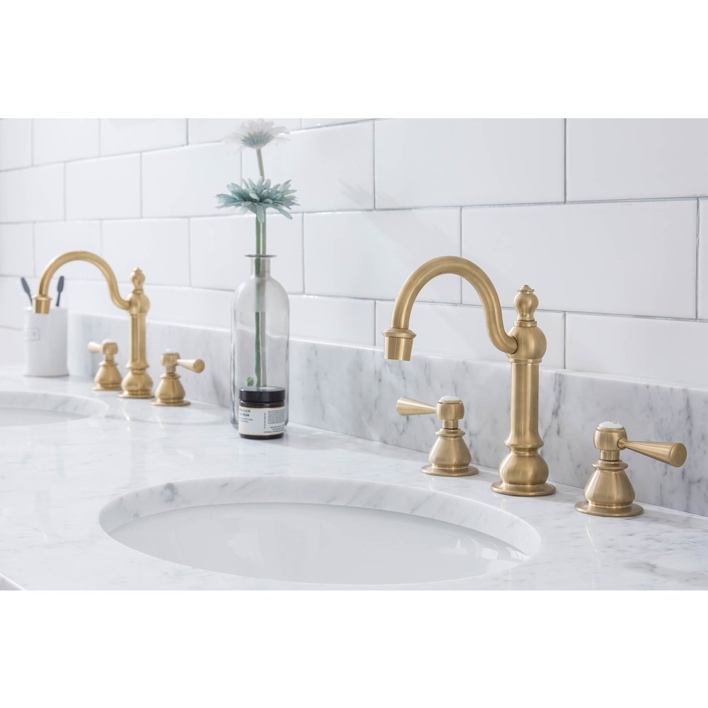 72 In. W. Double Wash Stand, P-Trap, Carrara White Marble Countertop. Picture 7