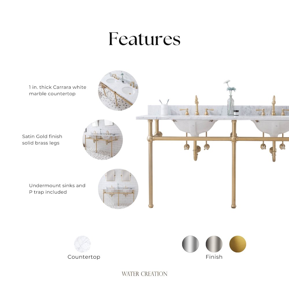 72 In. W. Double Wash Stand, P-Trap, Carrara White Marble Countertop. Picture 11