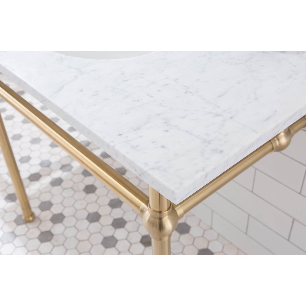72 In. W. Double Wash Stand, P-Trap, Carrara White Marble Countertop. Picture 4