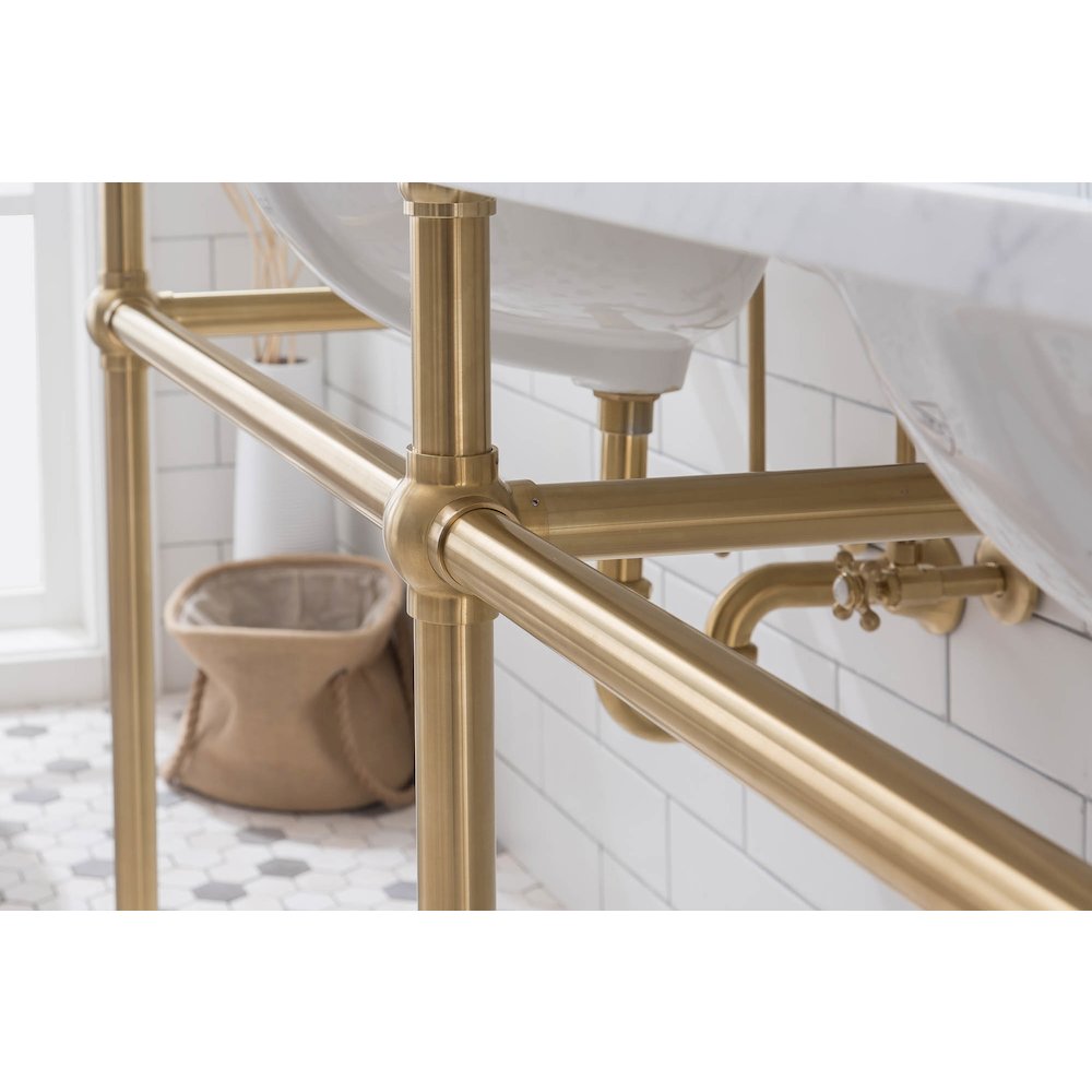 72 In. W. Double Wash Stand, P-Trap, Carrara White Marble Countertop. Picture 5