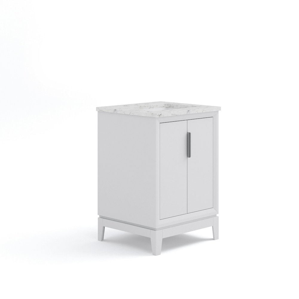 24 In. Single Sink Carrara White Marble Countertop Bath Vanity In Pure White. Picture 1