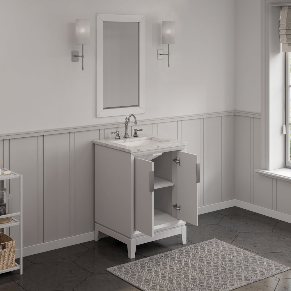 24 In. Single Sink Carrara White Marble Countertop Bath Vanity In Pure White. Picture 4