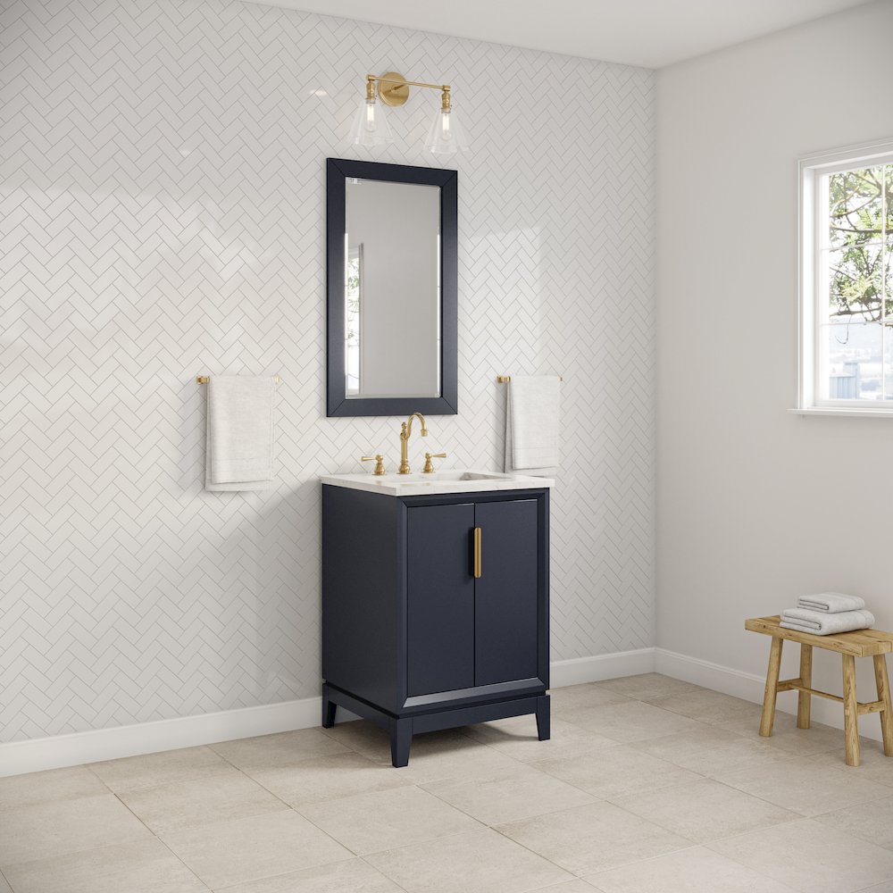 24 In. Single Sink Carrara White Marble Countertop Bath Vanity In Monarch Blue. Picture 5