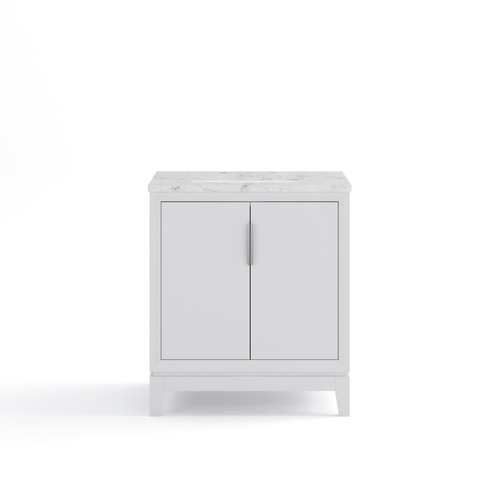30 In. Single Sink Carrara White Marble Countertop Bath Vanity In Pure White. Picture 5