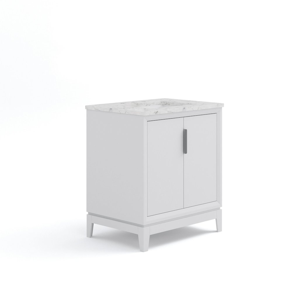 30 In. Single Sink Carrara White Marble Countertop Bath Vanity In Pure White. Picture 1