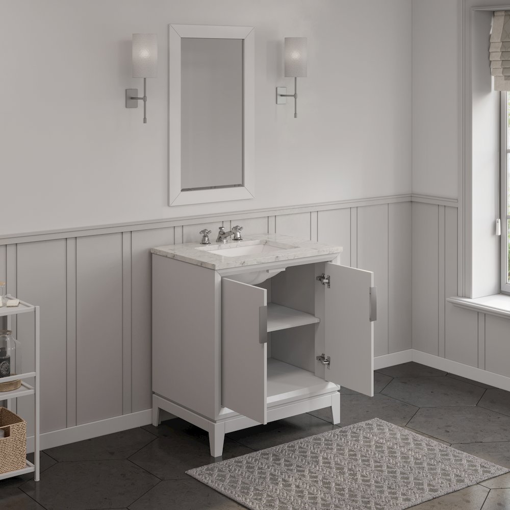 30 In. Single Sink Carrara White Marble Countertop Bath Vanity In Pure White. Picture 4