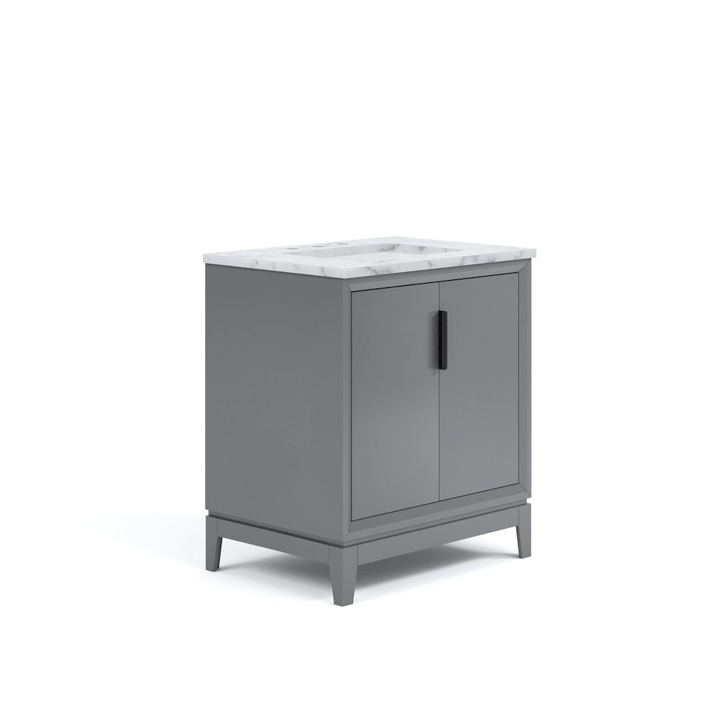 30 In. Single Sink Carrara White Marble Countertop Bath Vanity In Cashmere Grey. Picture 1