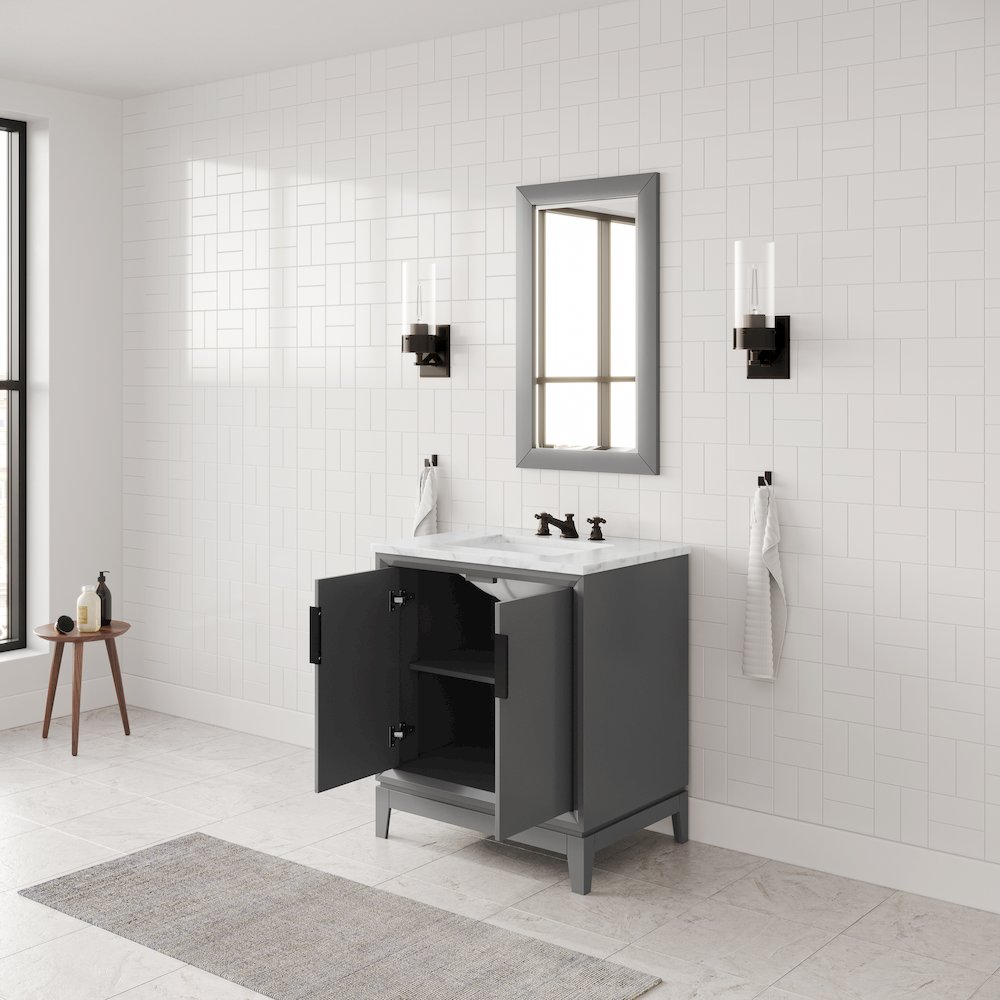 30 In. Single Sink Carrara White Marble Countertop Bath Vanity In Cashmere Grey. Picture 4