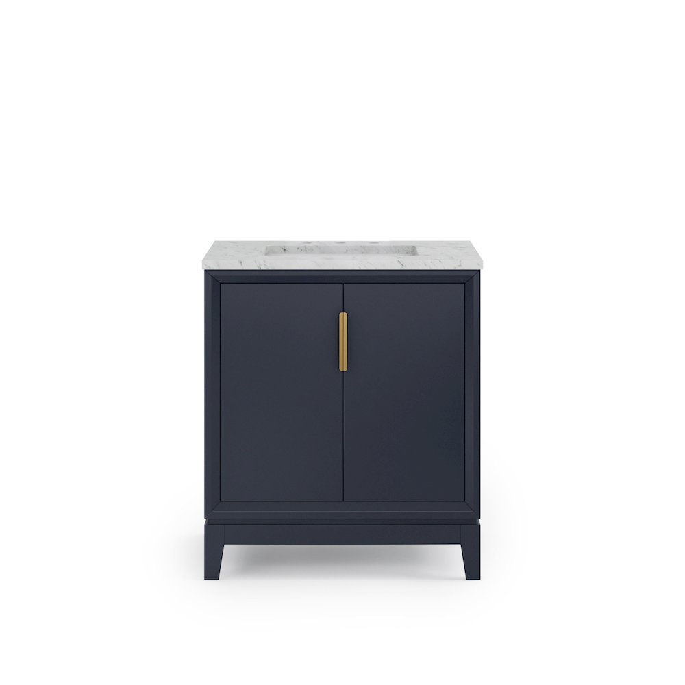 30 In. Single Sink Carrara White Marble Countertop Bath Vanity In Monarch Blue. Picture 5