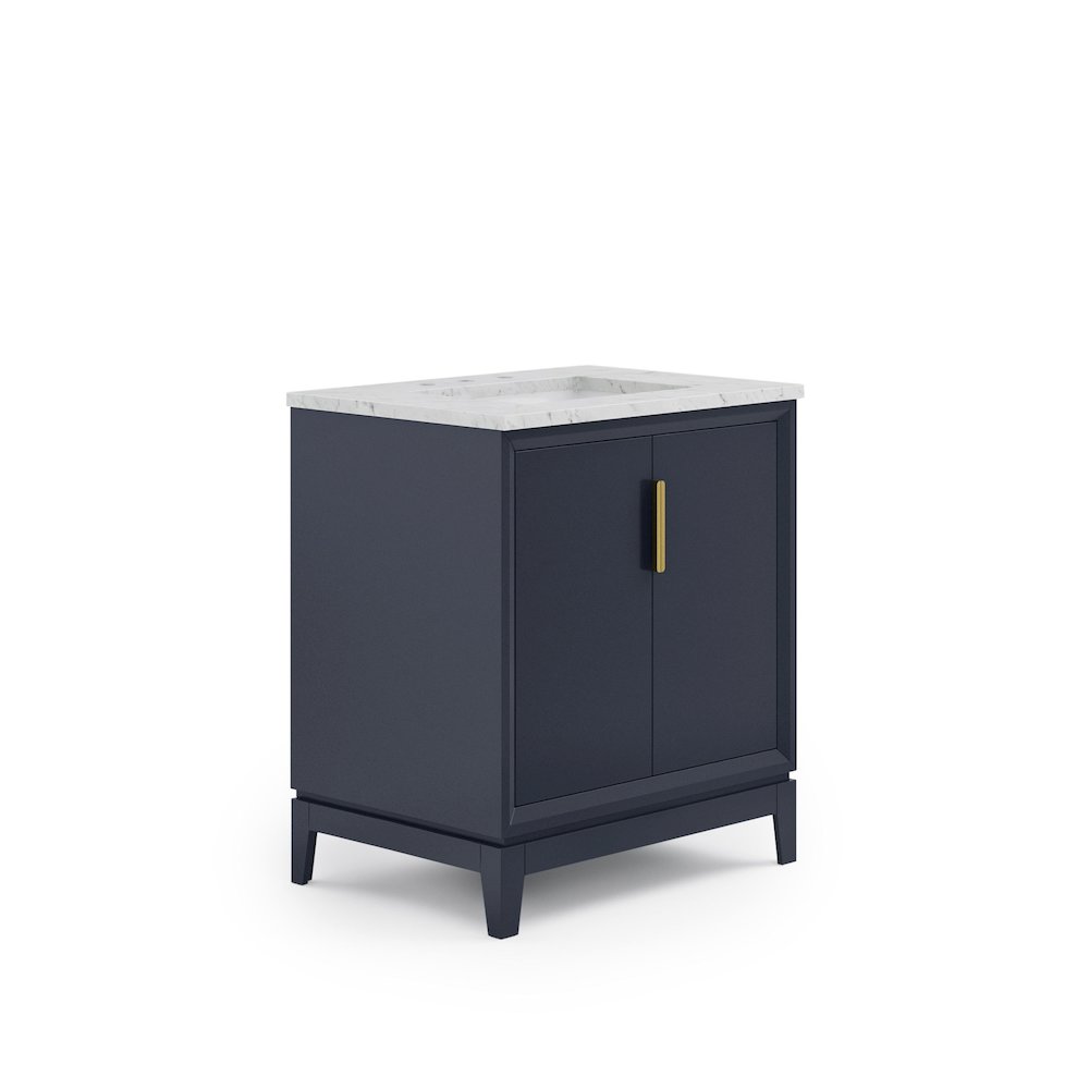 30 In. Single Sink Carrara White Marble Countertop Bath Vanity In Monarch Blue. Picture 1