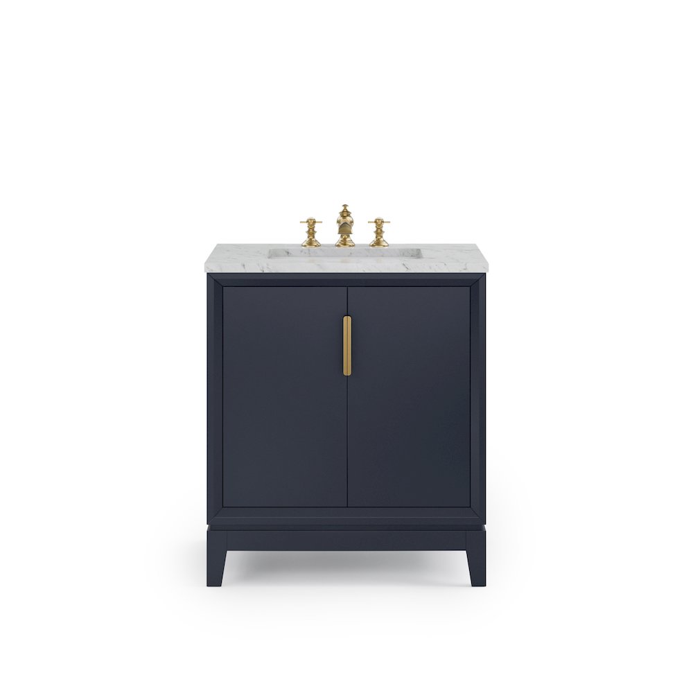 30 In. Single Sink Carrara White Marble Countertop Bath Vanity In Monarch Blue. Picture 5