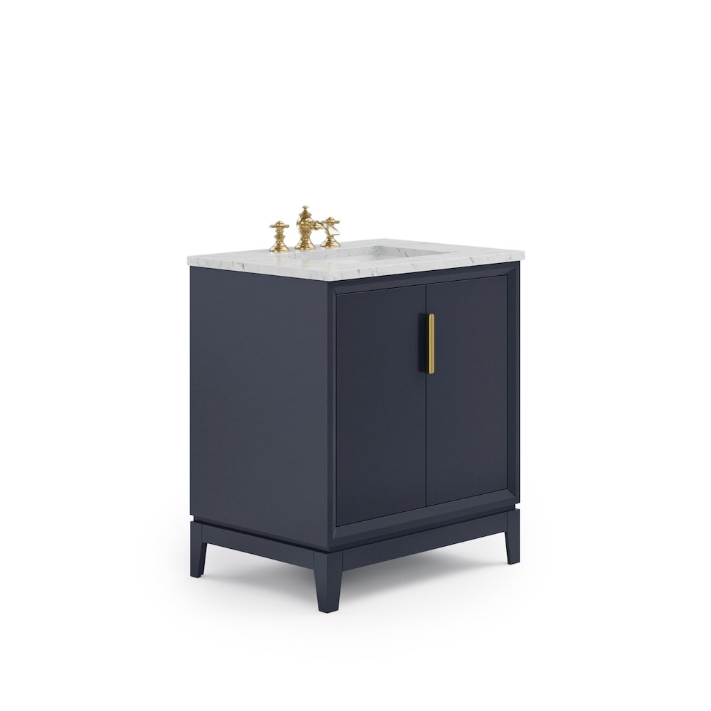 30 In. Single Sink Carrara White Marble Countertop Bath Vanity In Monarch Blue. Picture 1