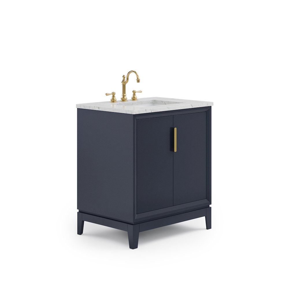 30 In. Single Sink Carrara White Marble Countertop Bath Vanity In Monarch Blue. Picture 1