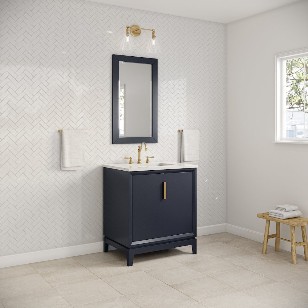 30 In. Single Sink Carrara White Marble Countertop Bath Vanity In Monarch Blue. Picture 3