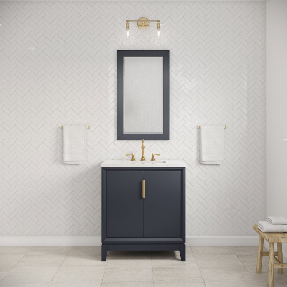 30 In. Single Sink Carrara White Marble Countertop Bath Vanity In Monarch Blue. Picture 2