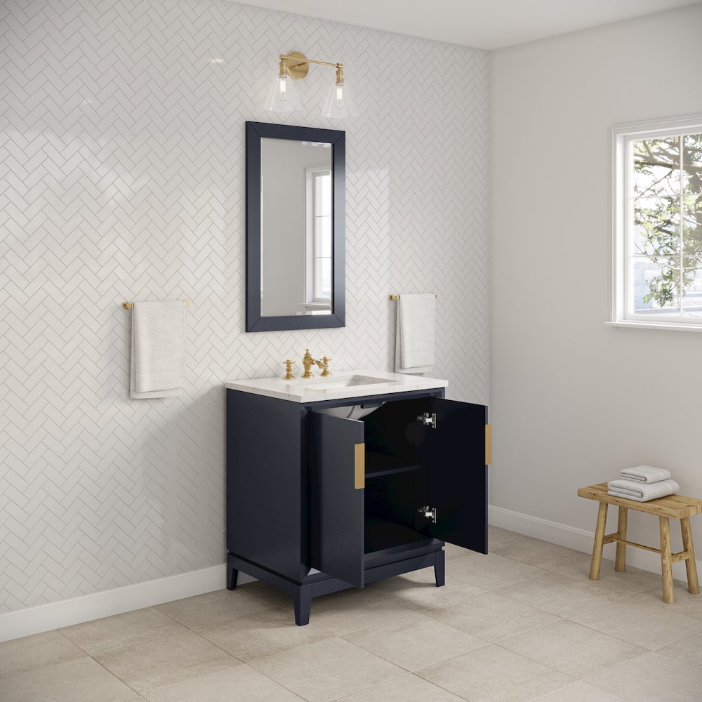 30 In. Single Sink Carrara White Marble Countertop Bath Vanity In Monarch Blue. Picture 4