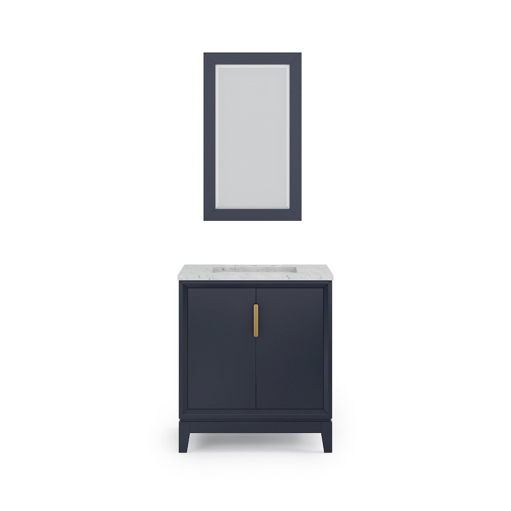 30 In. Single Sink Carrara White Marble Countertop Bath Vanity In Monarch Blue. Picture 5