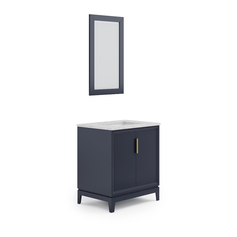 30 In. Single Sink Carrara White Marble Countertop Bath Vanity In Monarch Blue. Picture 1