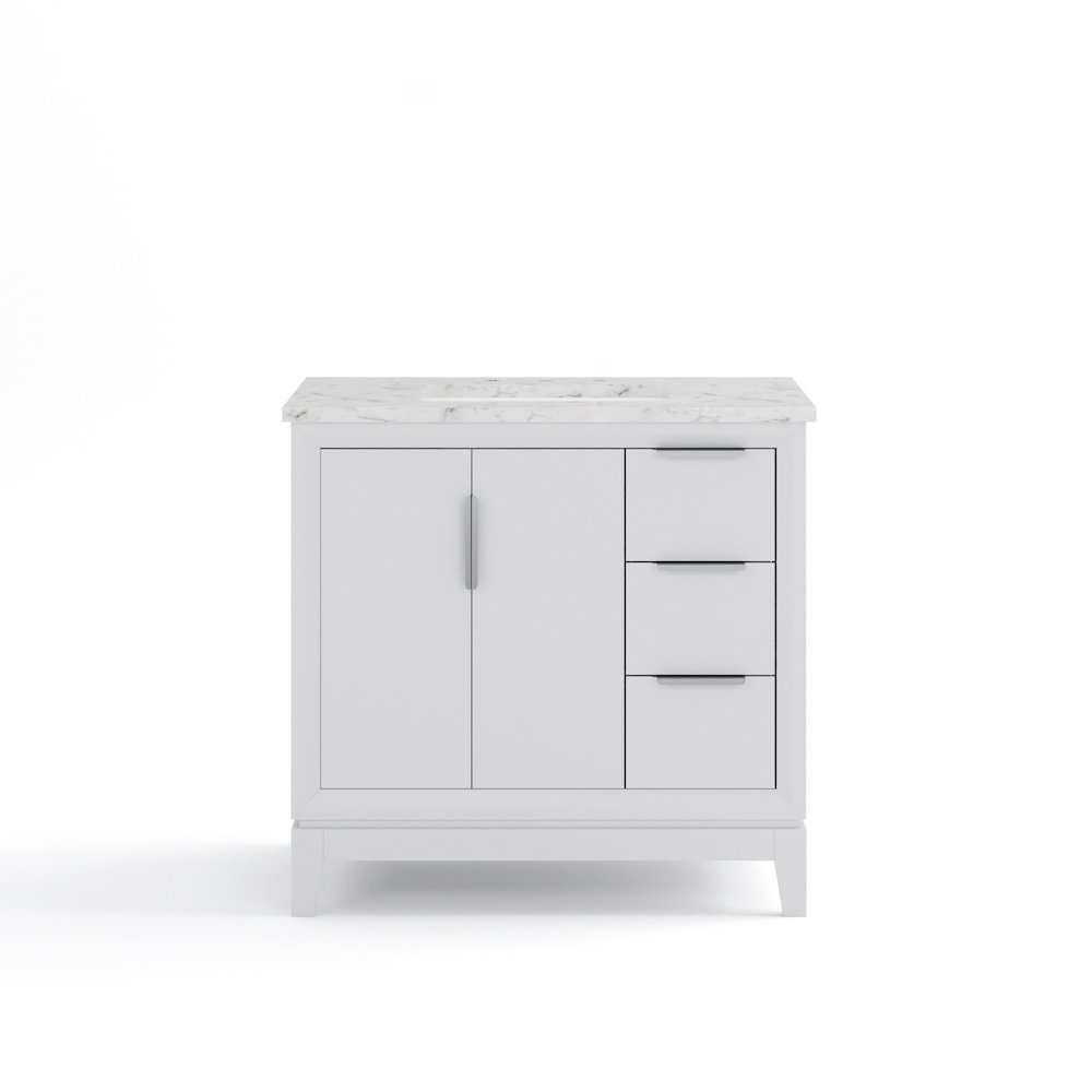 36 In. Single Sink Carrara White Marble Countertop Bath Vanity In Pure White. Picture 5