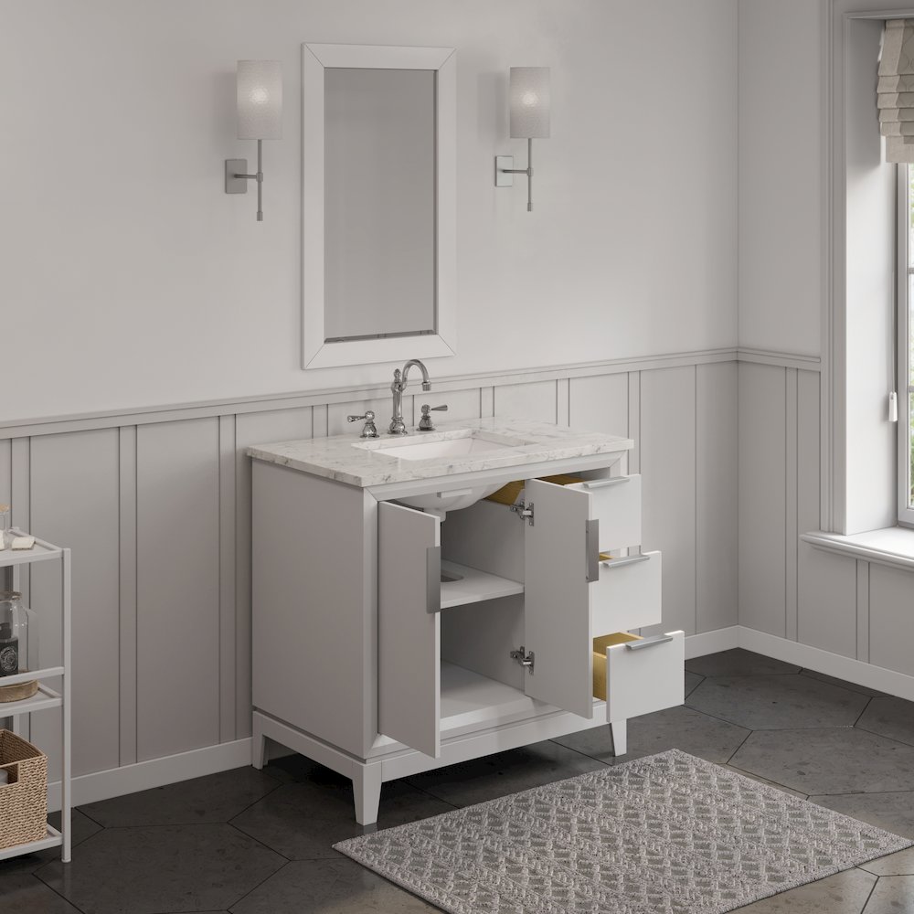 36 In. Single Sink Carrara White Marble Countertop Bath Vanity In Pure White. Picture 6