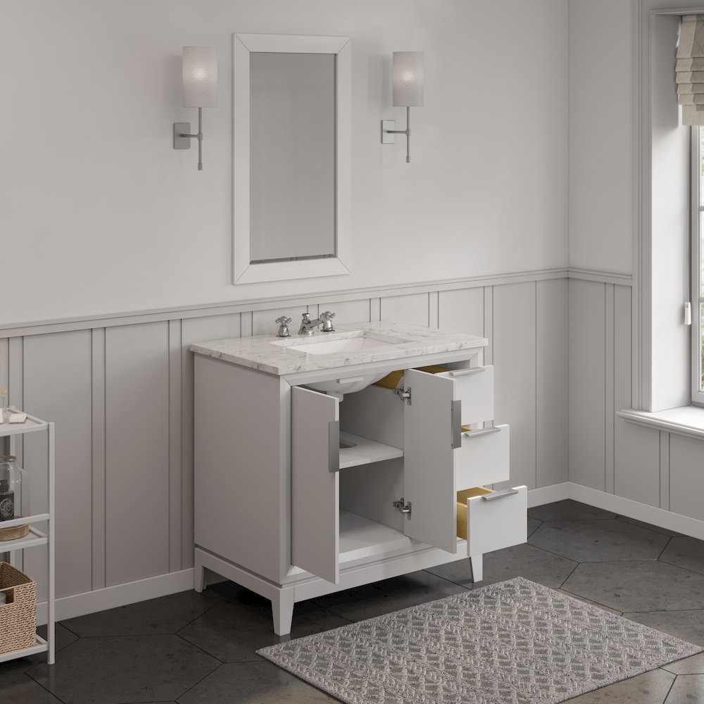36 In. Single Sink Carrara White Marble Countertop Bath Vanity In Pure White. Picture 6