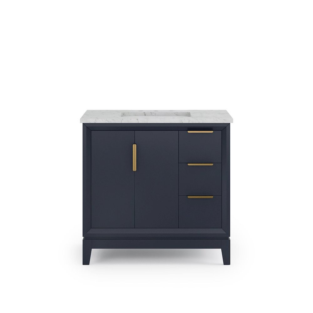 36 In. Single Sink Carrara White Marble Countertop Bath Vanity In Monarch Blue. Picture 5