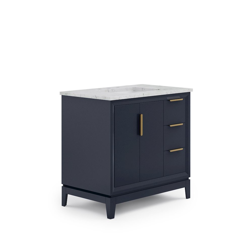 36 In. Single Sink Carrara White Marble Countertop Bath Vanity In Monarch Blue. Picture 1