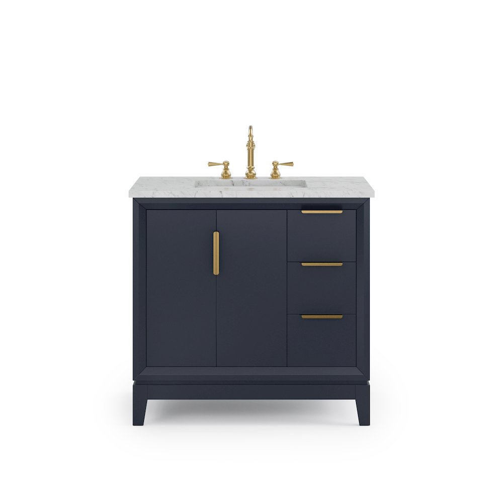 36 In. Single Sink Carrara White Marble Countertop Bath Vanity In Monarch Blue. Picture 5