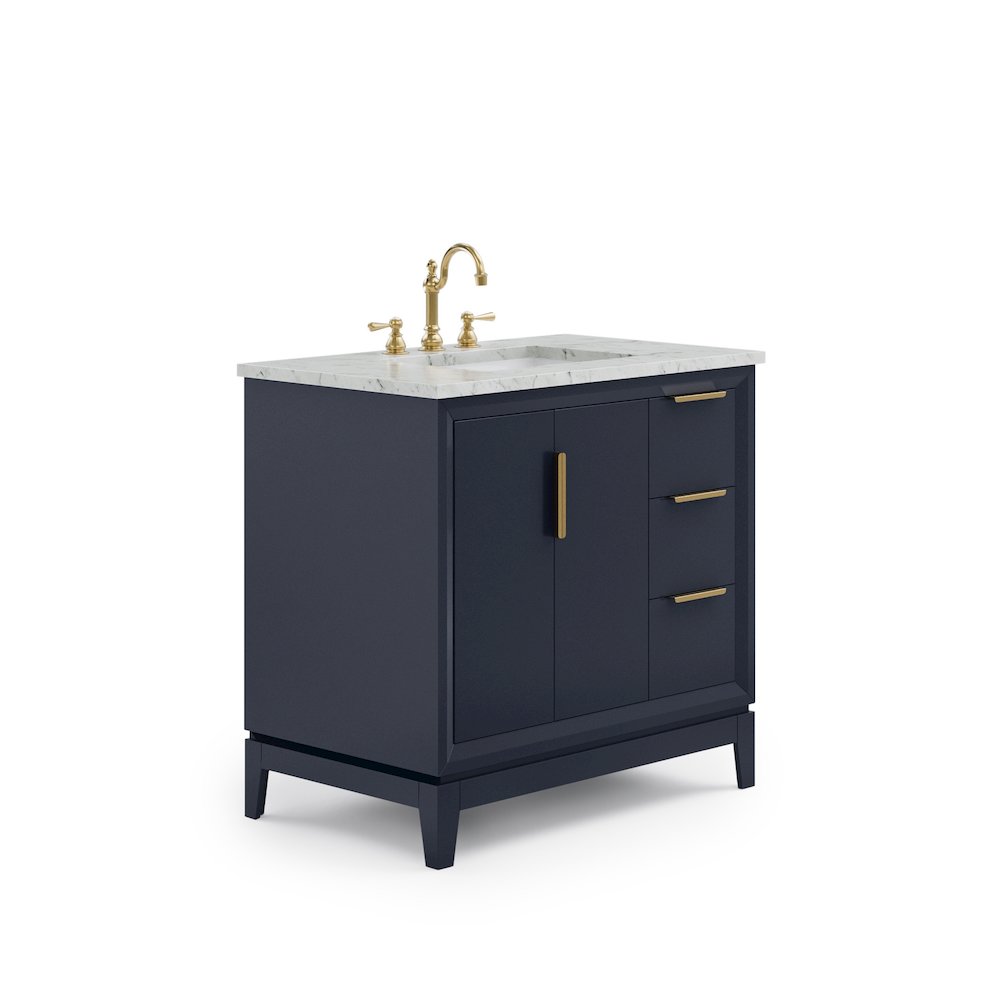 36 In. Single Sink Carrara White Marble Countertop Bath Vanity In Monarch Blue. Picture 1