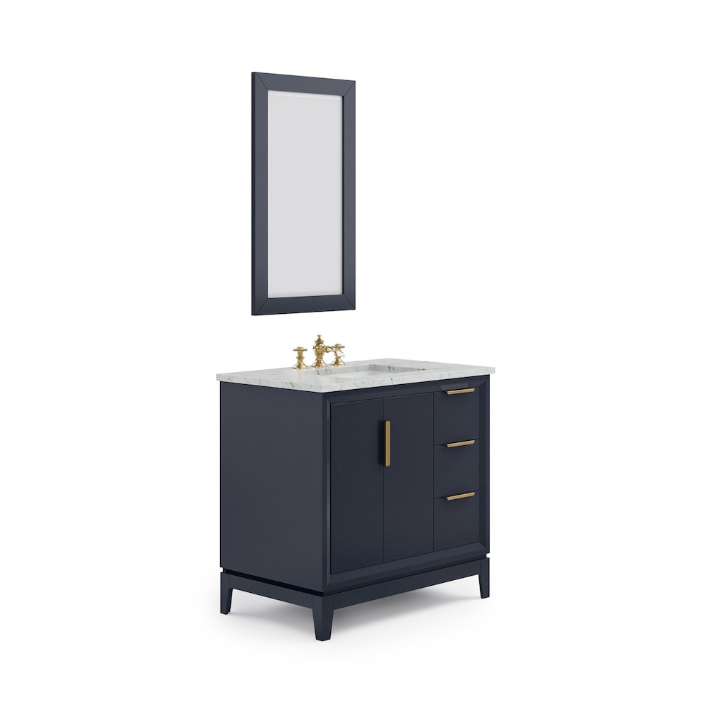 36 In. Single Sink Carrara White Marble Countertop Bath Vanity In Monarch Blue. Picture 1