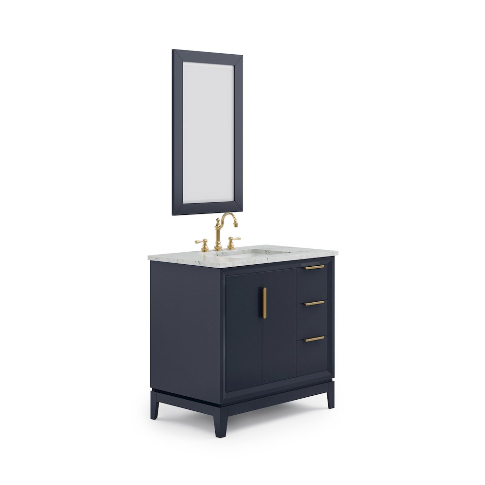 36 In. Single Sink Carrara White Marble Countertop Bath Vanity In Monarch Blue. Picture 1