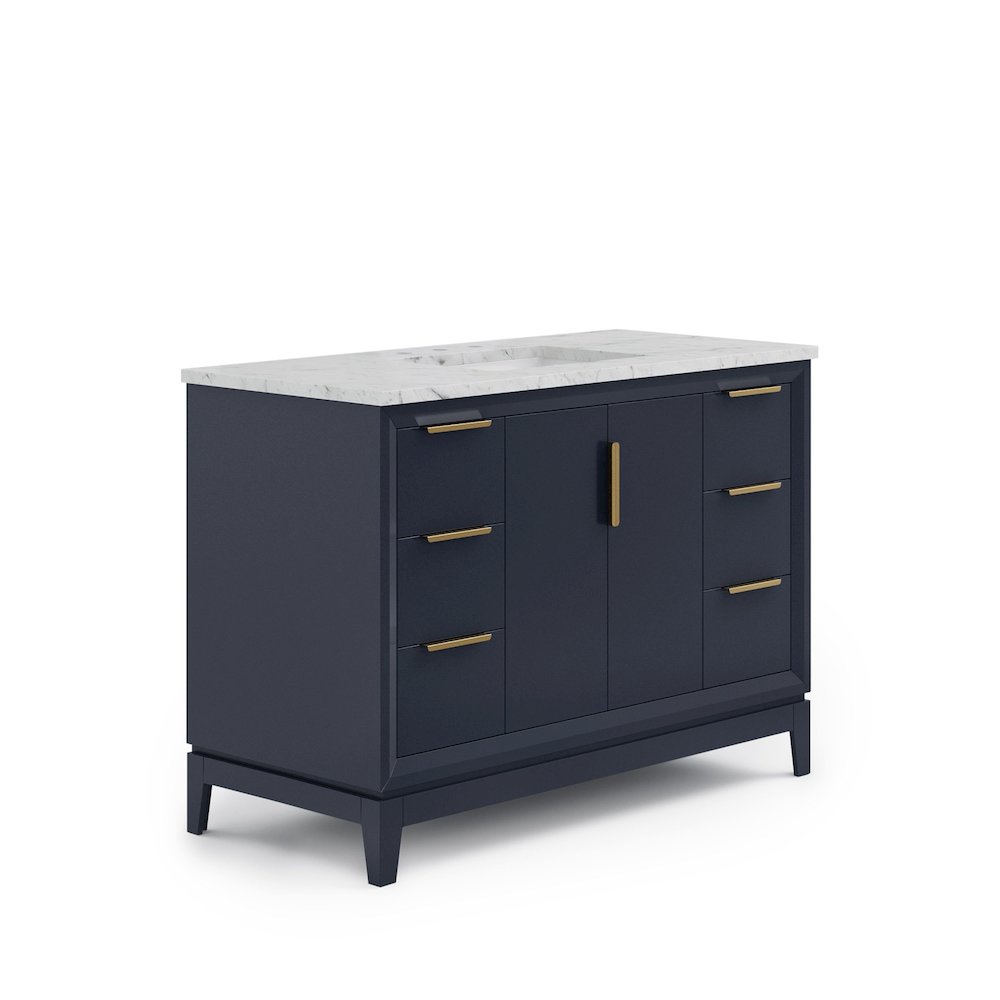 48 In. Single Sink Carrara White Marble Countertop Bath Vanity In Monarch Blue. Picture 1