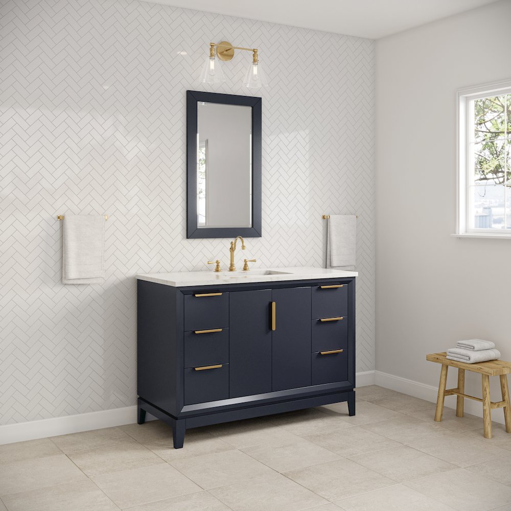 48 In. Single Sink Carrara White Marble Countertop Bath Vanity In Monarch Blue. Picture 4