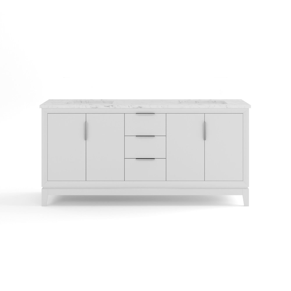 72 In. Double Sink Carrara White Marble Countertop Bath Vanity In Pure White. Picture 1