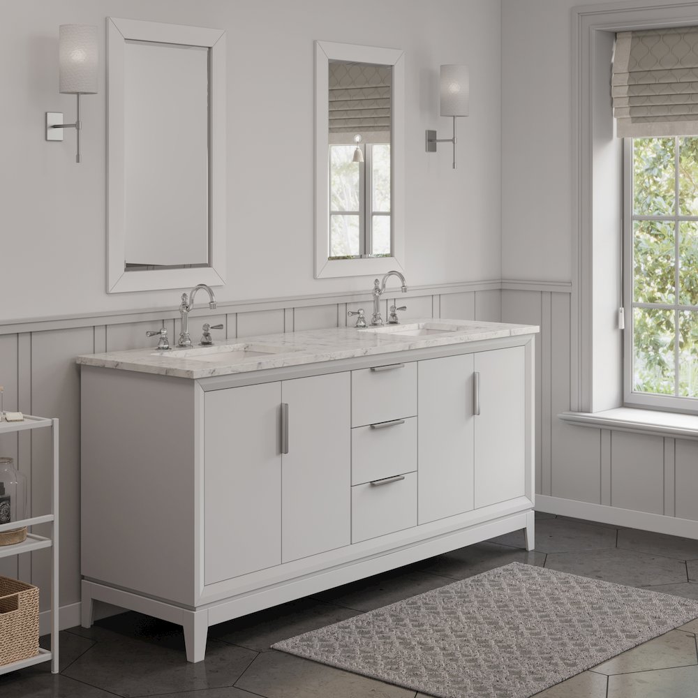 72 In. Double Sink Carrara White Marble Countertop Bath Vanity In Pure White. Picture 6