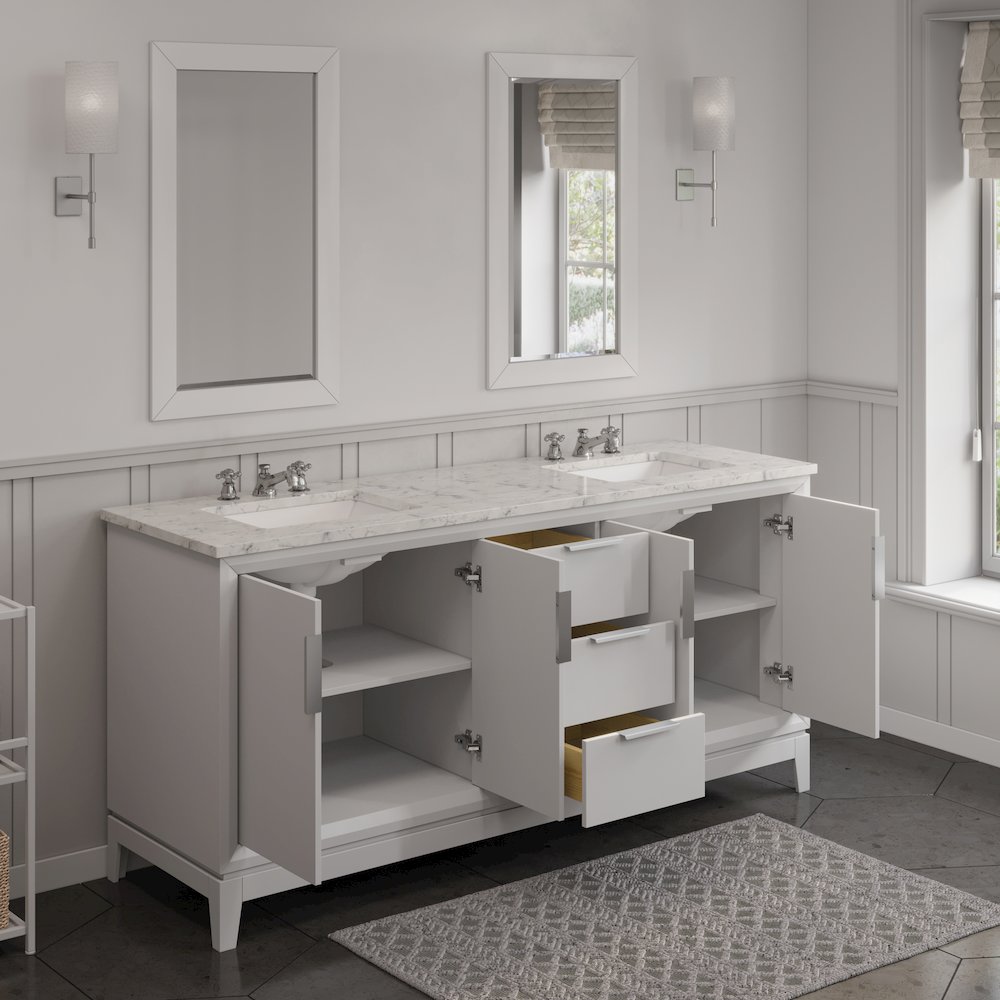 72 In. Double Sink Carrara White Marble Countertop Bath Vanity In Pure White. Picture 7