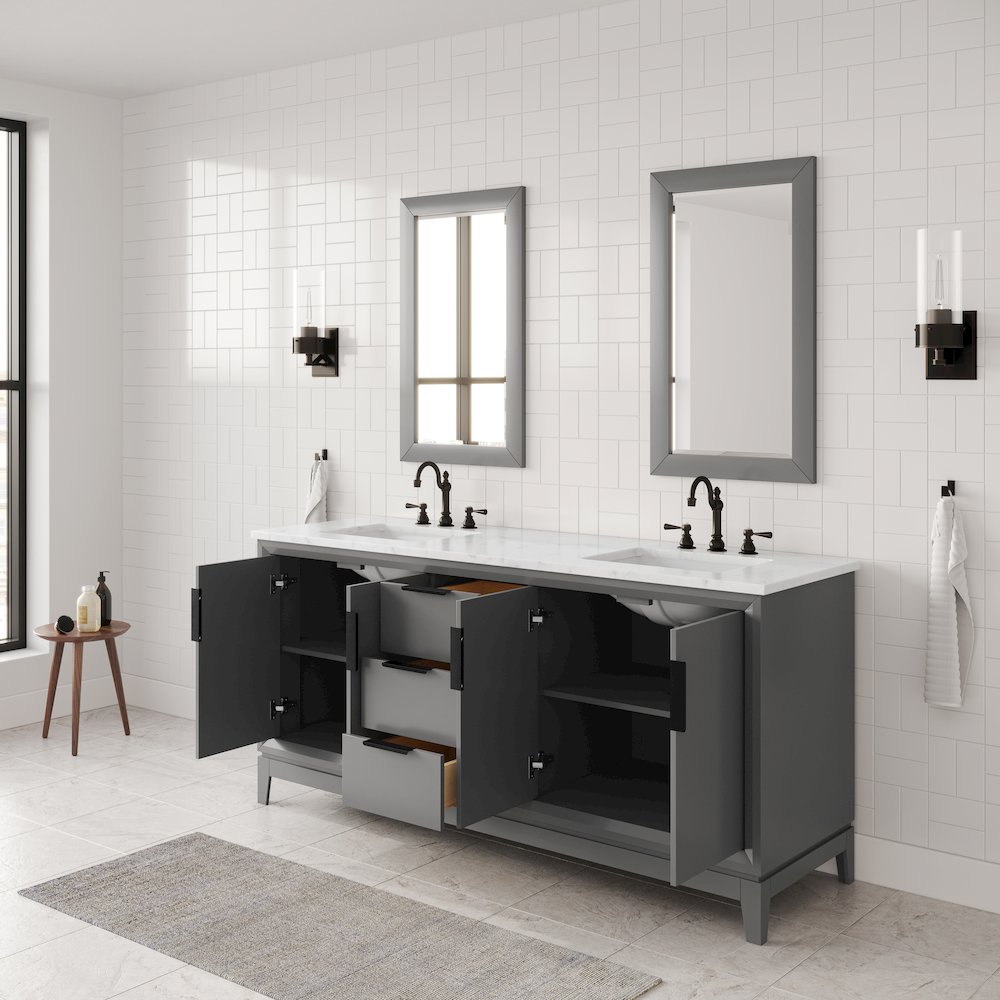 72 In. Double Sink Carrara White Marble Countertop Bath Vanity In Cashmere Grey. Picture 7