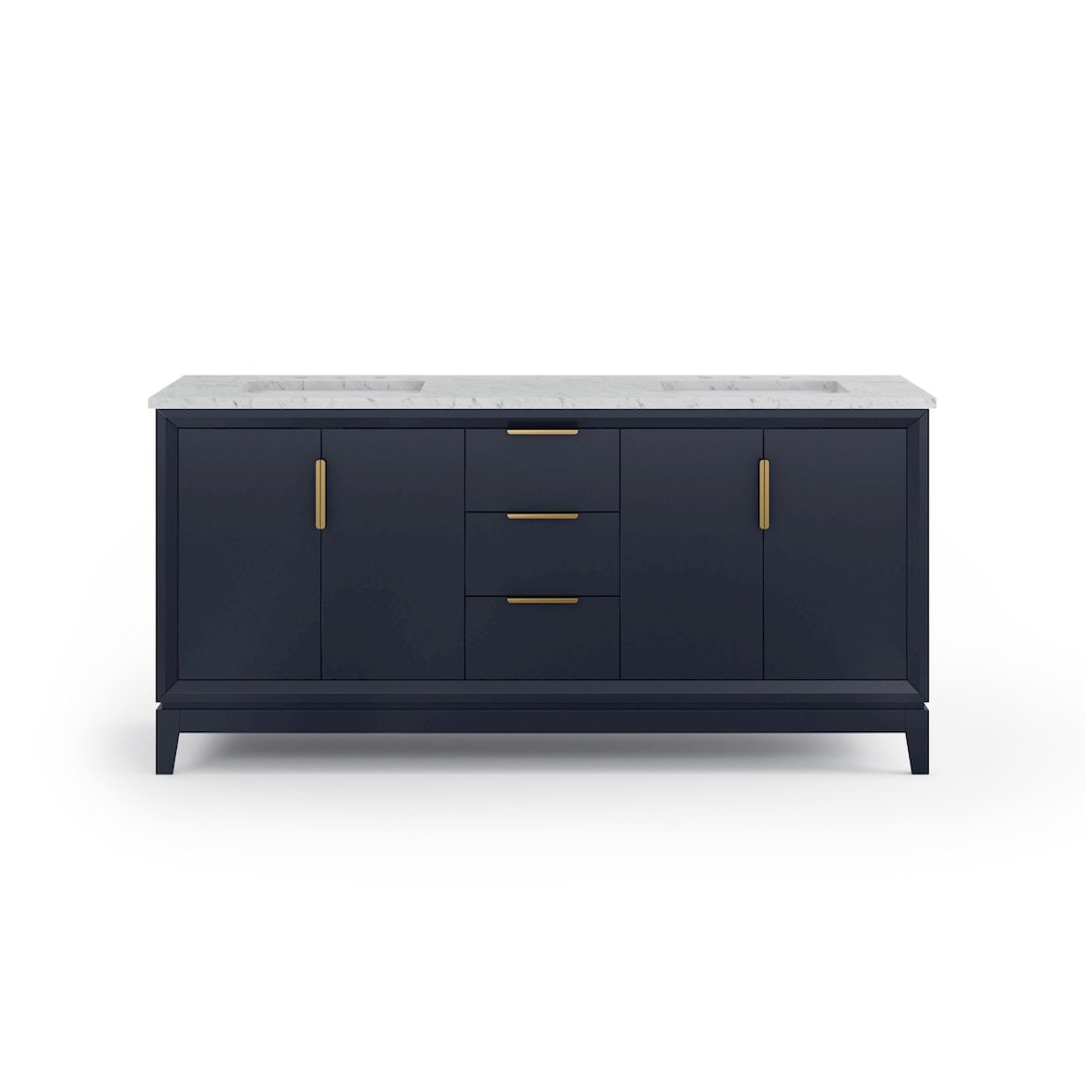 72 In. Double Sink Carrara White Marble Countertop Bath Vanity In Monarch Blue. Picture 1