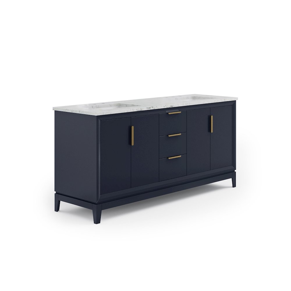 72 In. Double Sink Carrara White Marble Countertop Bath Vanity In Monarch Blue. Picture 3