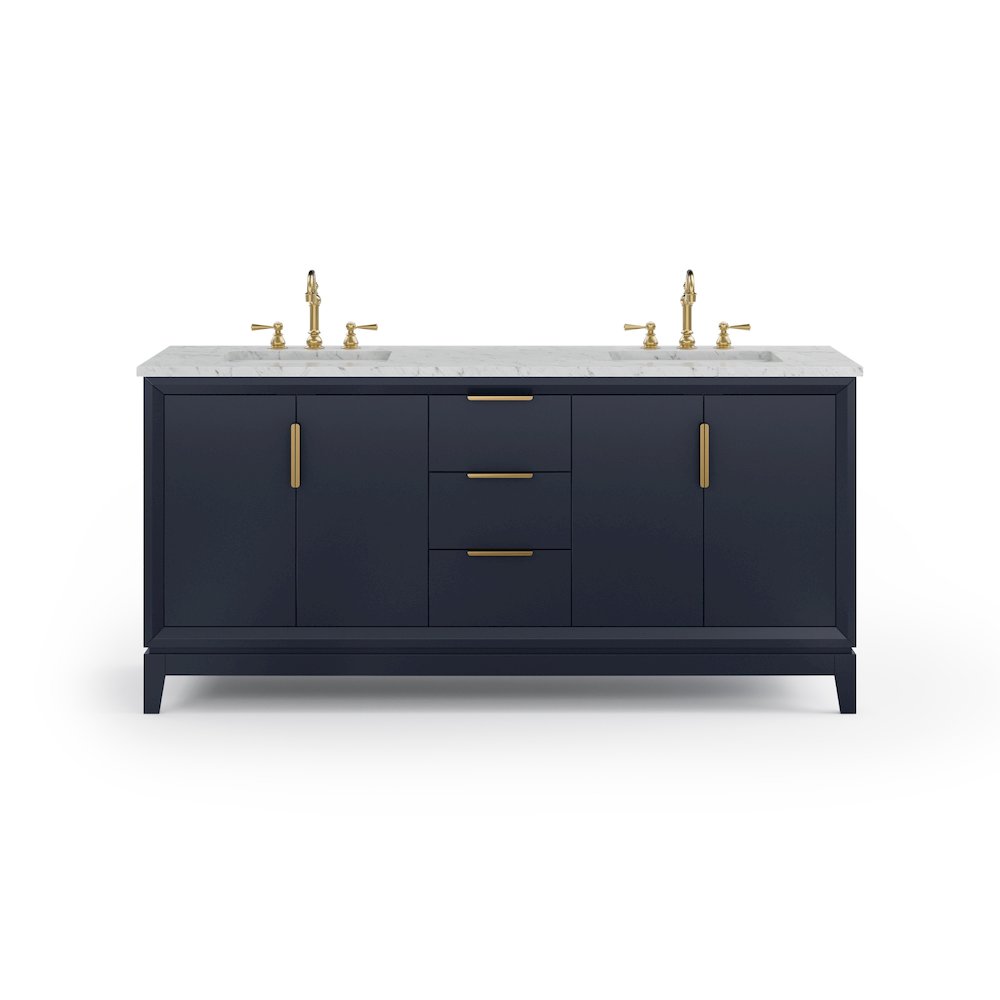 72 In. Double Sink Carrara White Marble Countertop Bath Vanity In Monarch Blue. Picture 1