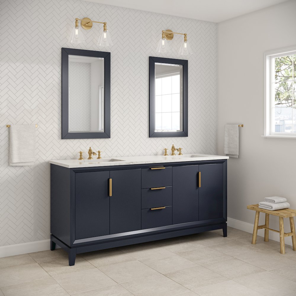 72 In. Double Sink Carrara White Marble Countertop Bath Vanity In Monarch Blue. Picture 6